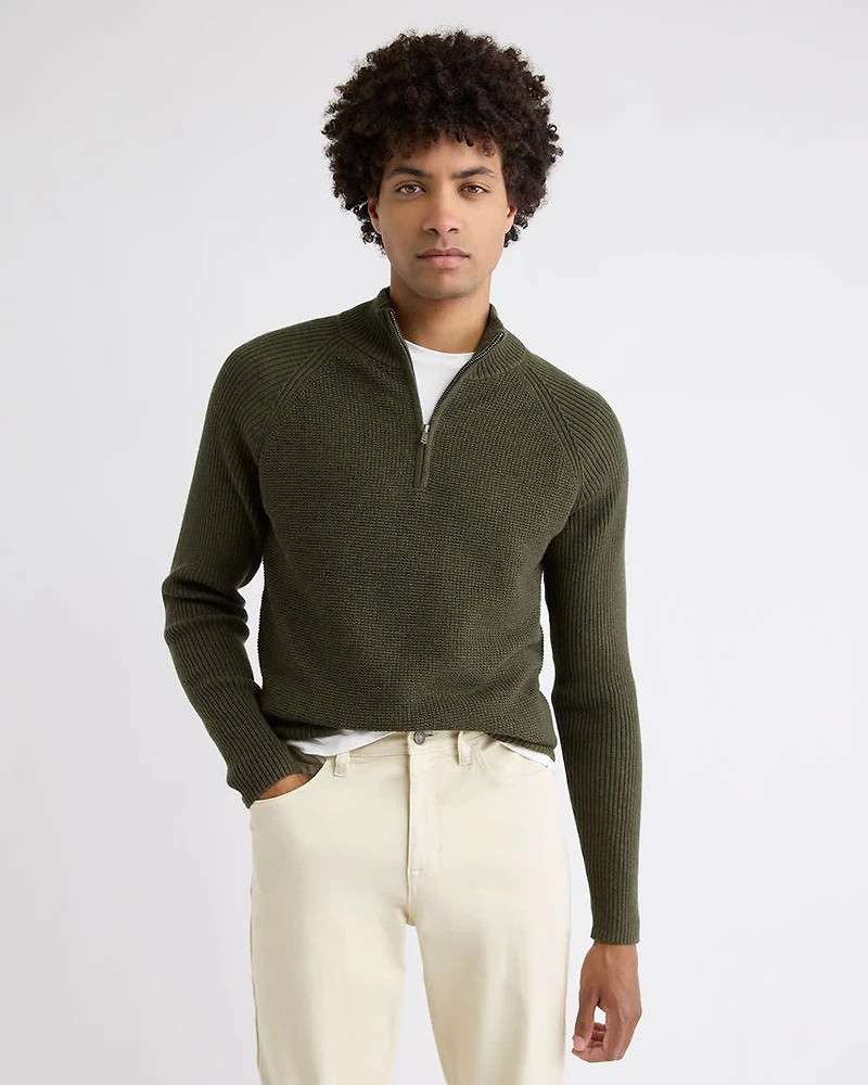 Long-Sleeve Half-Zip Mock-Neck Sweater