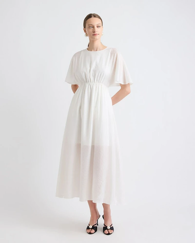 Fit-and-Flare Midi Dress with Short Flutter Sleeves
