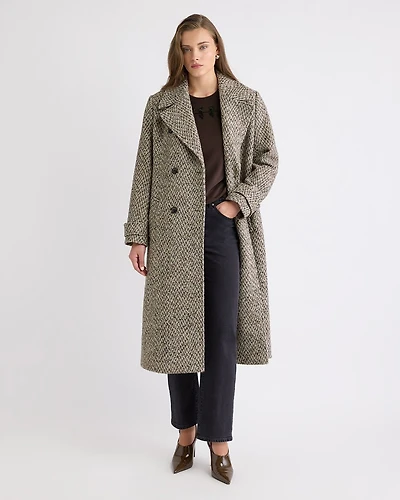 Wool-Blend Long Double-Breasted Herringbone Coat