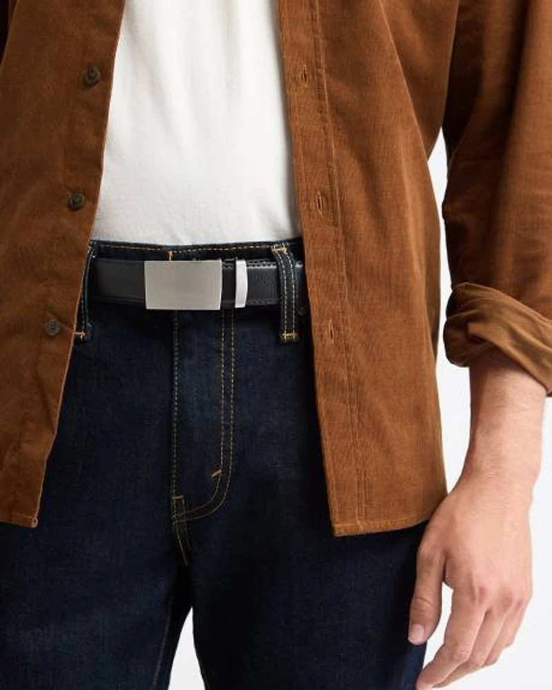 Black Leather Belt with Plate Buckle