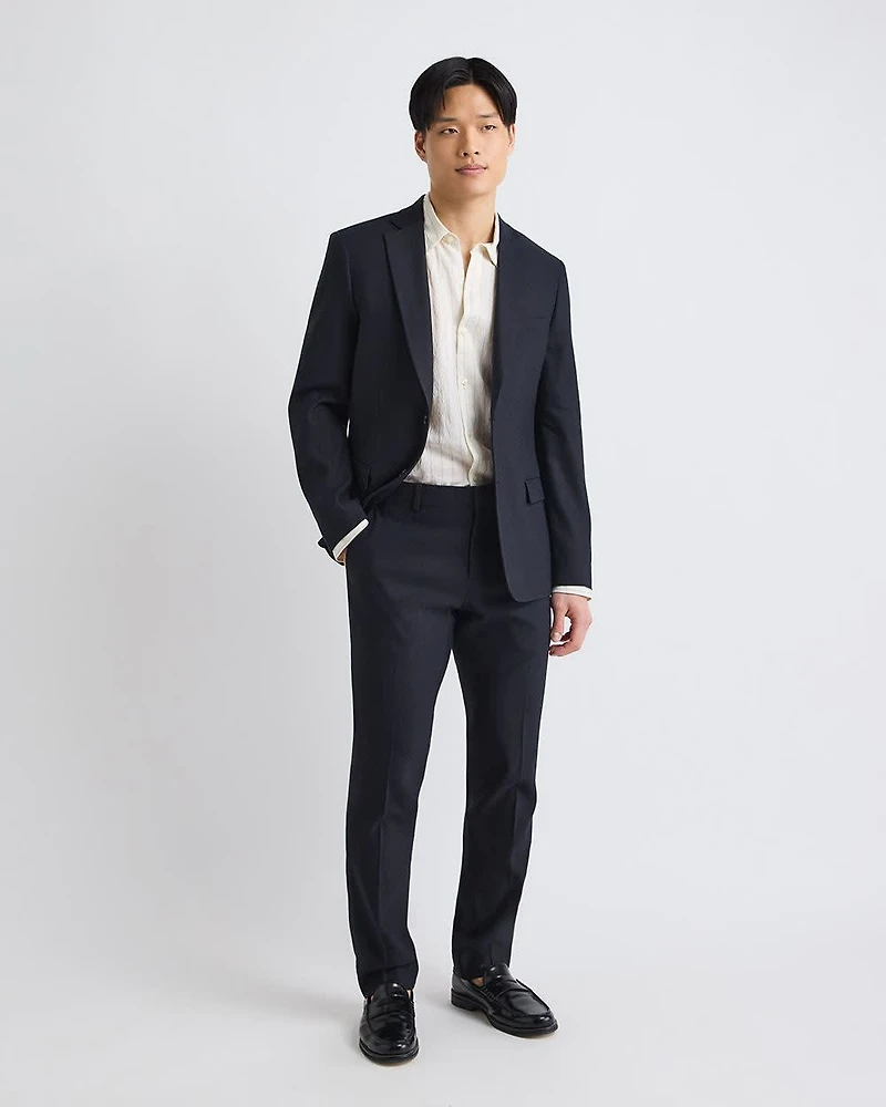 Pantalon de Complet en Mélange Lin Noir à Coupe Étroite