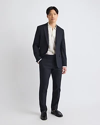Pantalon de Complet en Mélange Lin Noir à Coupe Étroite
