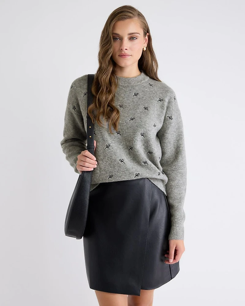 Long-Sleeve Crew-Neck Sweater with Embroidered Pattern