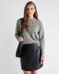 Long-Sleeve Crew-Neck Sweater with Embroidered Pattern