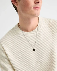 Stainless Steel Necklace with Black Stone Pendant