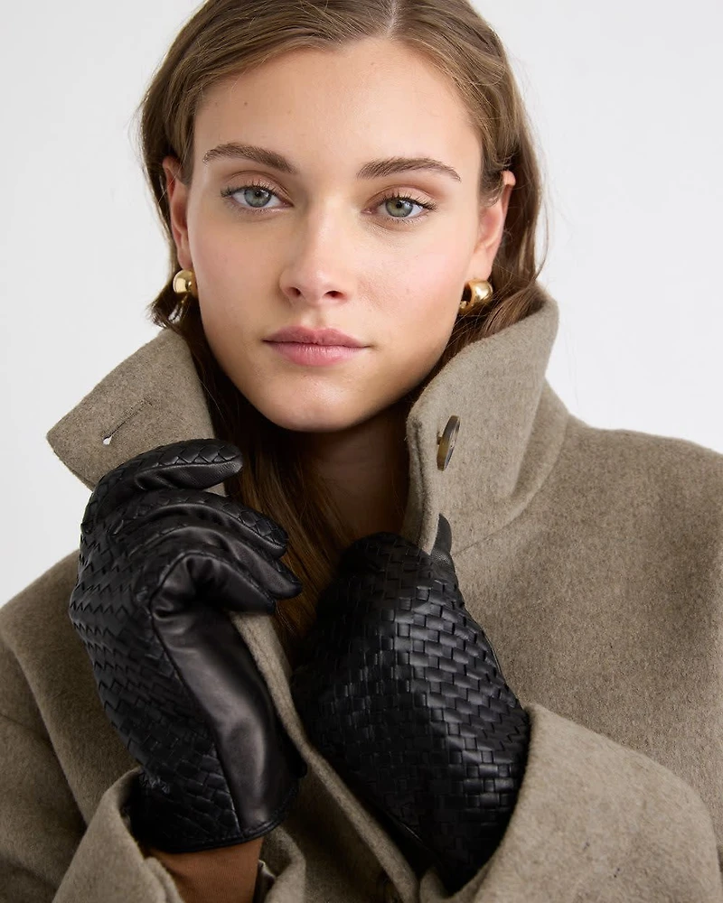 Woven Gloves with Leather Palms