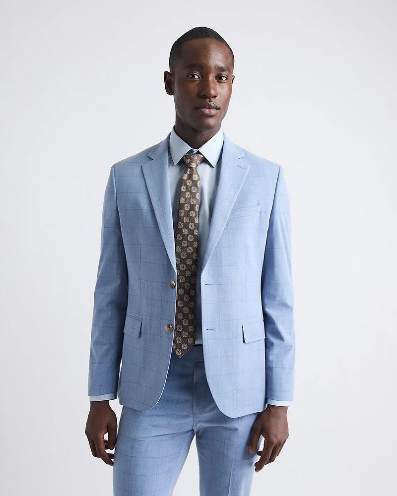 Slim-Fit Sky Blue Windowpane Suit Blazer
