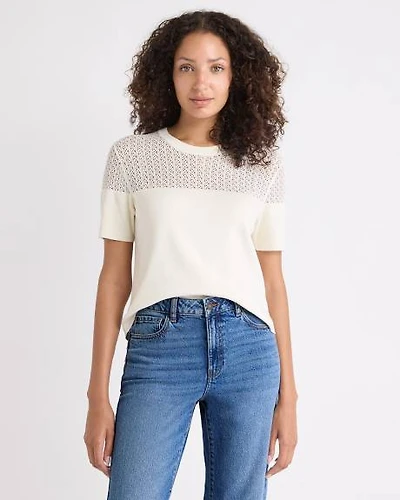 Short-Sleeve Crew-Neck Short Sweater