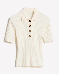 Elbow-Sleeve Ribbed Polo Sweater