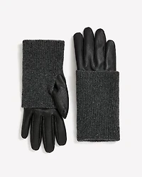 Leather Gloves with Ribbed Fold-Over