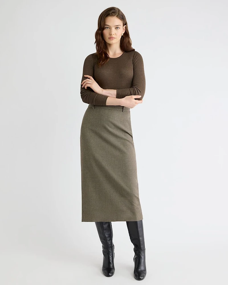 Houndstooth High-Rise Pencil Midi Skirt