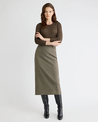 Houndstooth High-Rise Pencil Midi Skirt