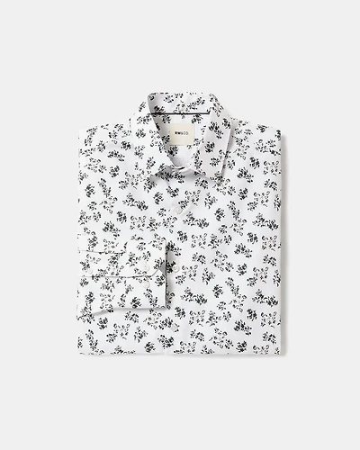 White Tailored-Fit Dress Shirt with Floral Pattern
