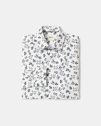 White Tailored-Fit Dress Shirt with Floral Pattern