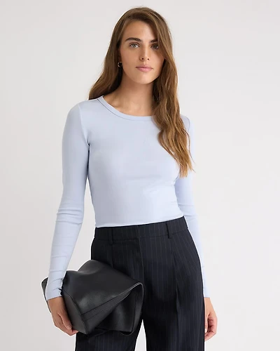 Luxe Knit Long-Sleeve Crew-Neck Fitted Ribbed Tee