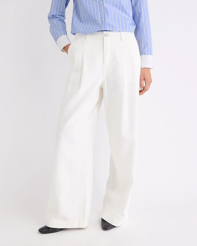 Mid-Rise Wide-Leg Cream Jeans