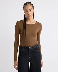 Luxe Knit Long-Sleeve Crew-Neck Fitted Ribbed Tee