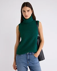 Sleeveless Turtleneck Fuzzy Pullover