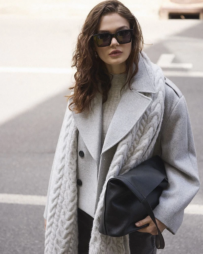 Manteau à Boutonnage Double en Mélange de Laine