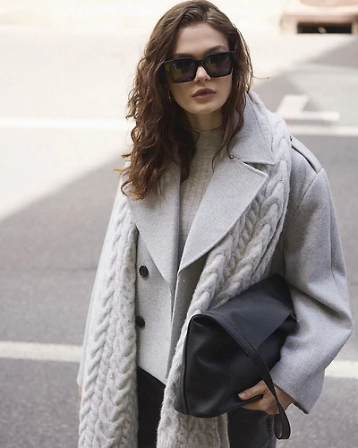 Manteau à Boutonnage Double en Mélange de Laine
