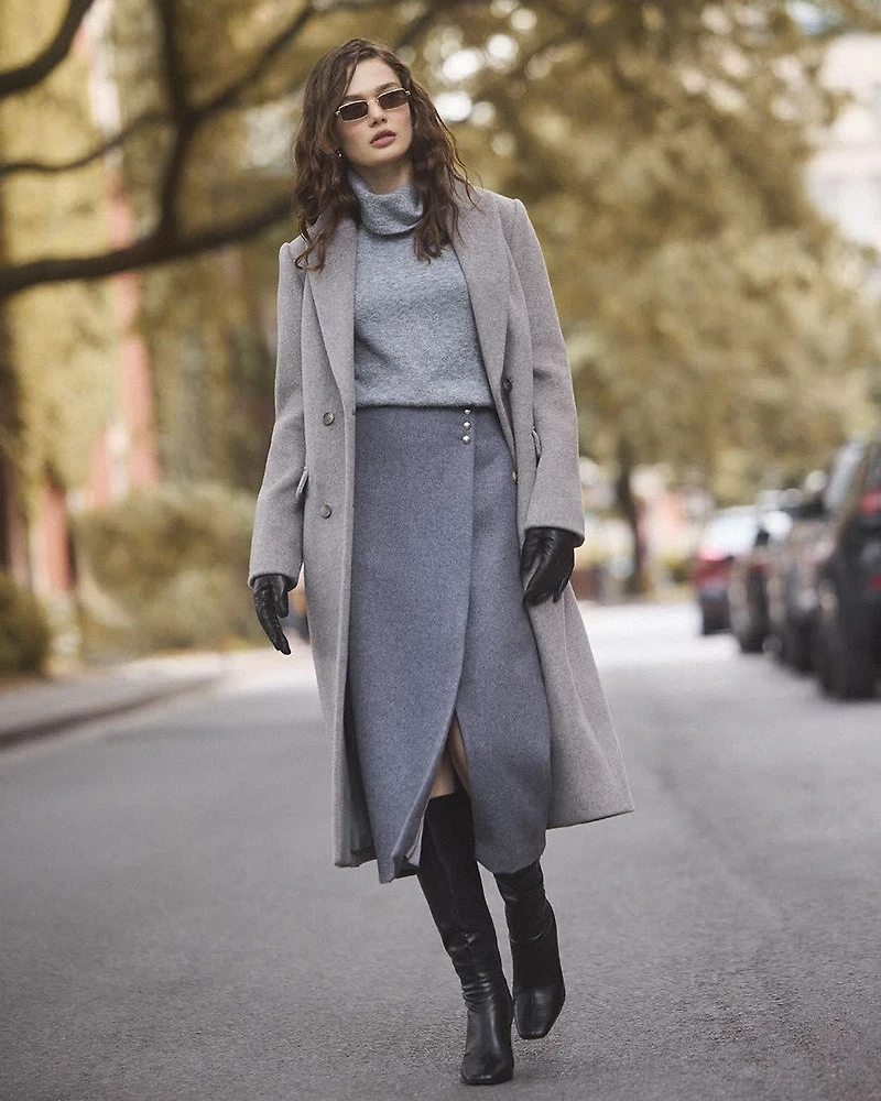 Wool-Cashmere Blend Long Double-Breasted Coat