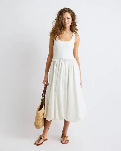 Mix-Media Sleeveless Midi Dress with Bubble Hem