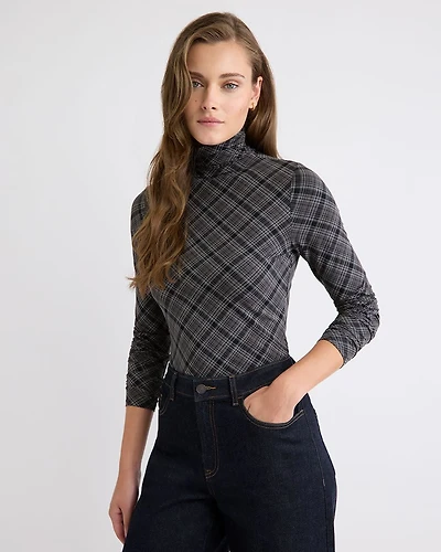 T-Shirt Ajusté à Manches Longues et Col Montant