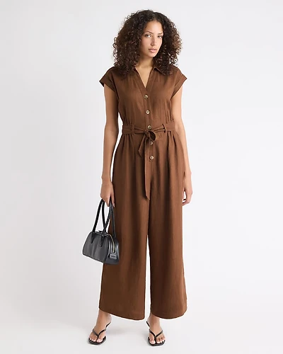 Sleeveless Wide-Leg Linen-Blend Jumpsuit