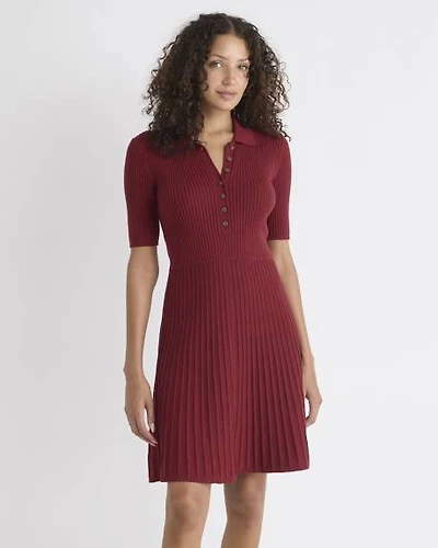 Cotton-Merino-Blend Short-Sleeve Ribbed Polo Dress