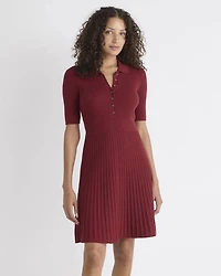 Cotton-Merino-Blend Short-Sleeve Ribbed Polo Dress
