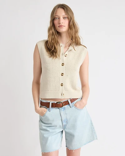Short Sweater Vest with Pointelle Stitches