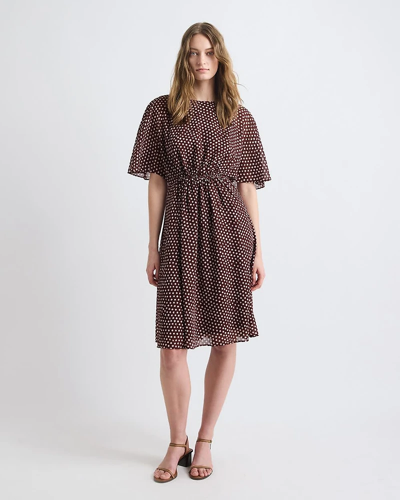 Crew-Neck Chiffon Midi Dress with Short Flutter Sleeves