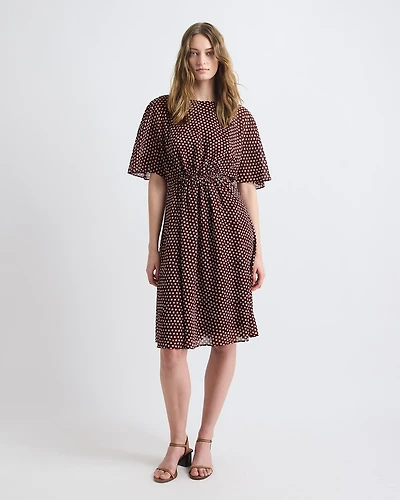 Crew-Neck Chiffon Midi Dress with Short Flutter Sleeves