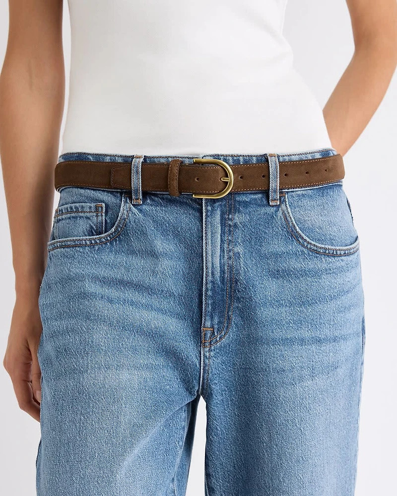 Suede Leather Belt with Croissant Buckle