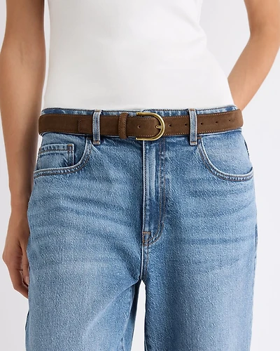 Suede Leather Belt with Croissant Buckle