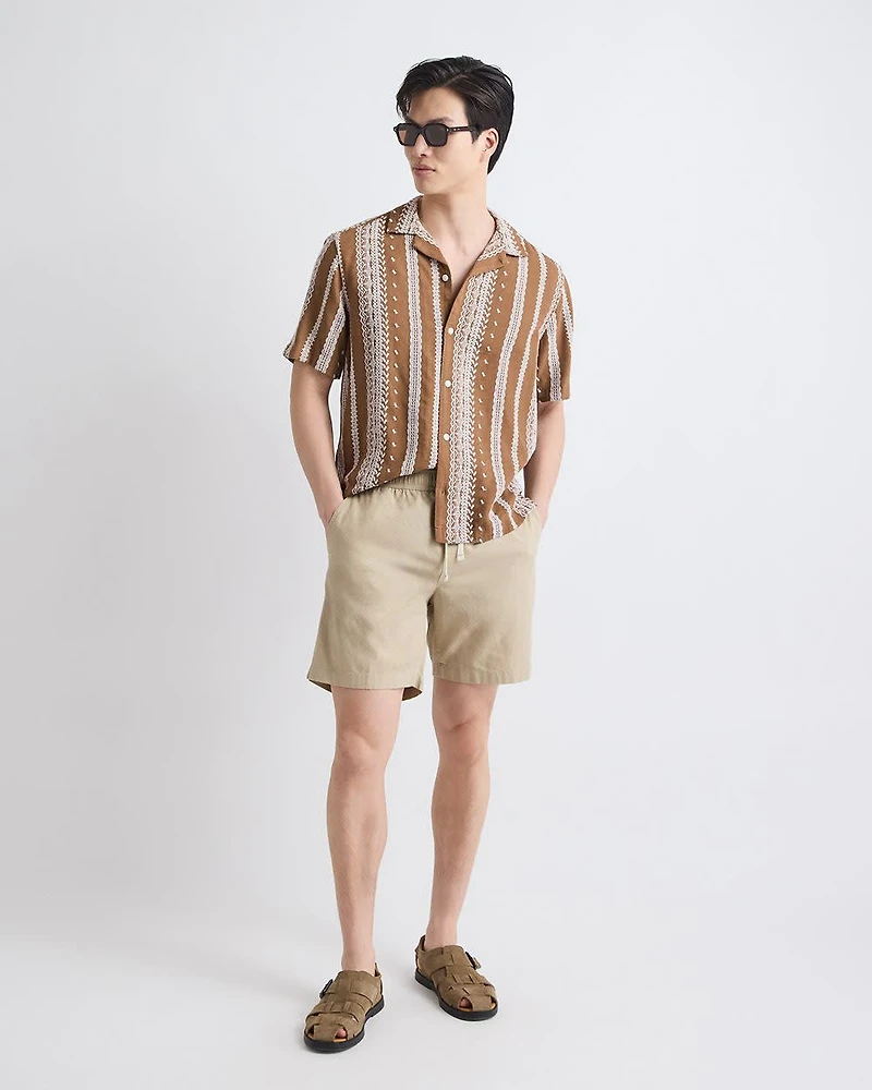 Linen-Blend Short with Elastic Waistband