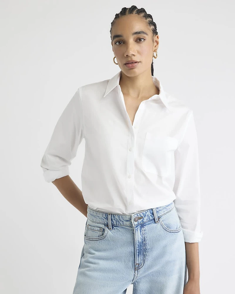 Long-Sleeve Buttoned-Down Poplin Blouse