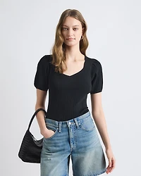 Pull à Encolure en Coeur avec Manches aux Coudes Bouffantes