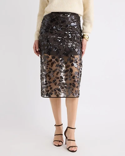High-Rise Sequins Midi Skirt