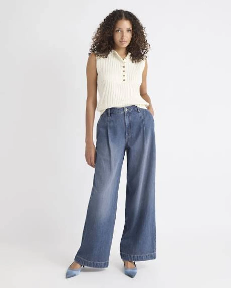 Jeans à Délavé Moyen Taille Mi-Haute et Jambe Large