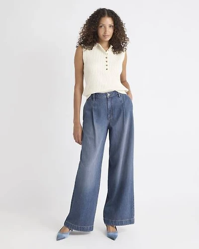 Jeans à Délavé Moyen Taille Mi-Haute et Jambe Large
