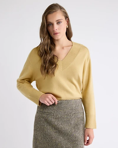 Long-Sleeve V-Neck Merino-Blend Sweater