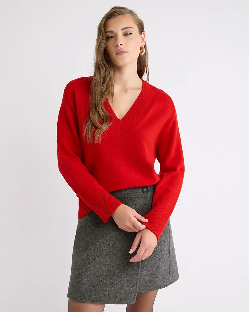 Long-Sleeve V-Neck Merino-Blend Sweater