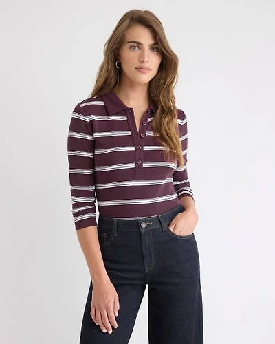 Luxe Knit Striped Long-Sleeve Polo