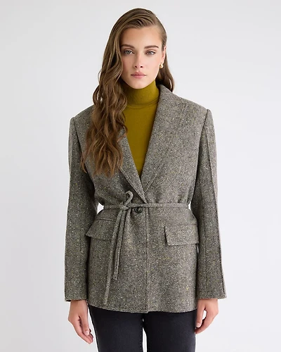 Oversized One-Button Tweed Blazer