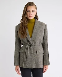 Oversized One-Button Tweed Blazer