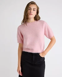 Short-Sleeve Crew-Neck Fuzzy Pullover