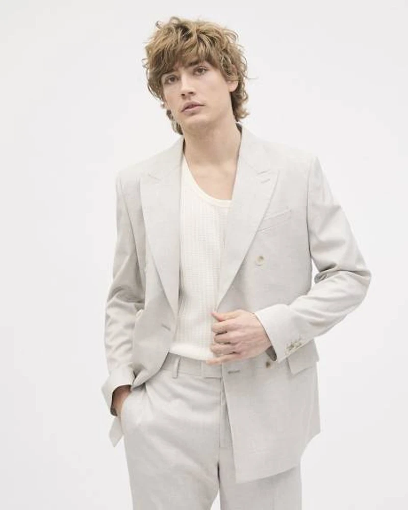 Tailored-Fit Double-Breasted Light Grey Suit Blazer