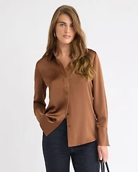 Satin Long-Sleeve Buttoned-Down Blouse