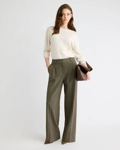 Pantalon Pied-de-Poule à Taille Mi-Haute et Jambe Large